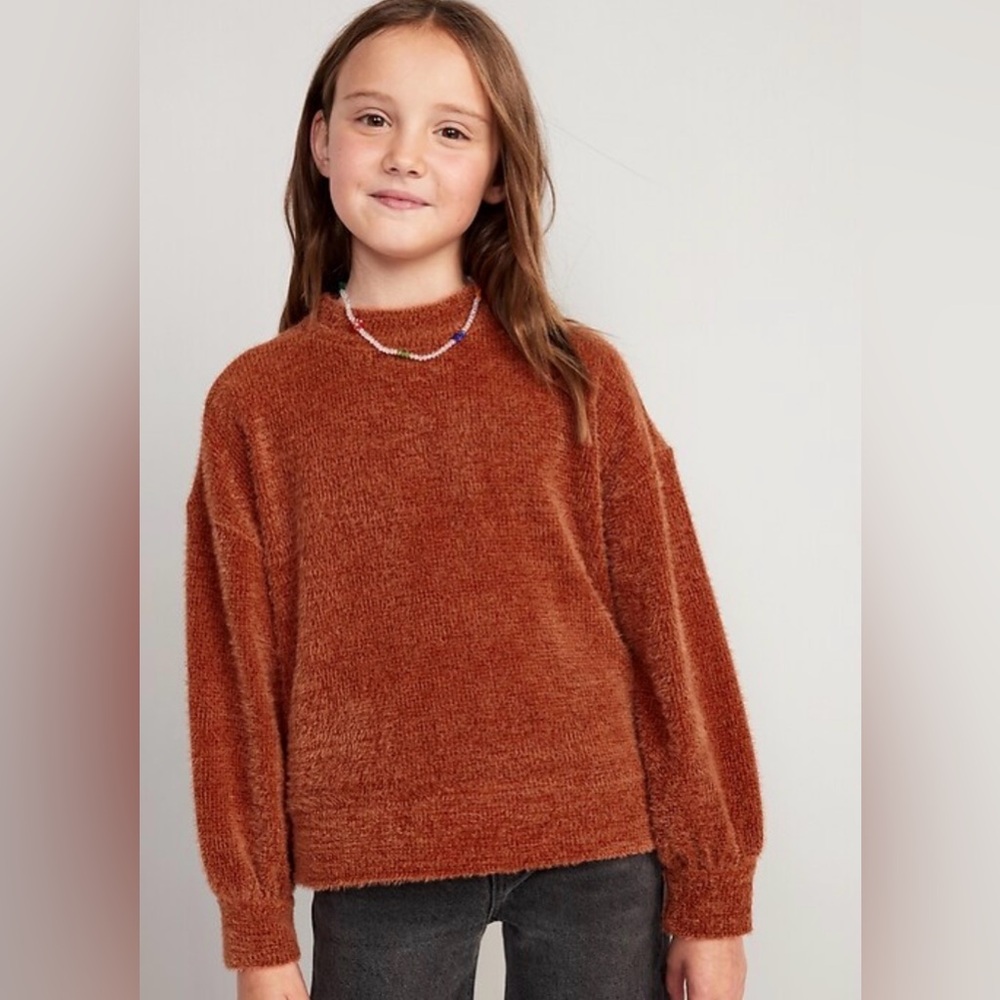Old Navy Stylish Rust Cropped Warm Brown Crew Neck Girls Pullover Sweater 10-12